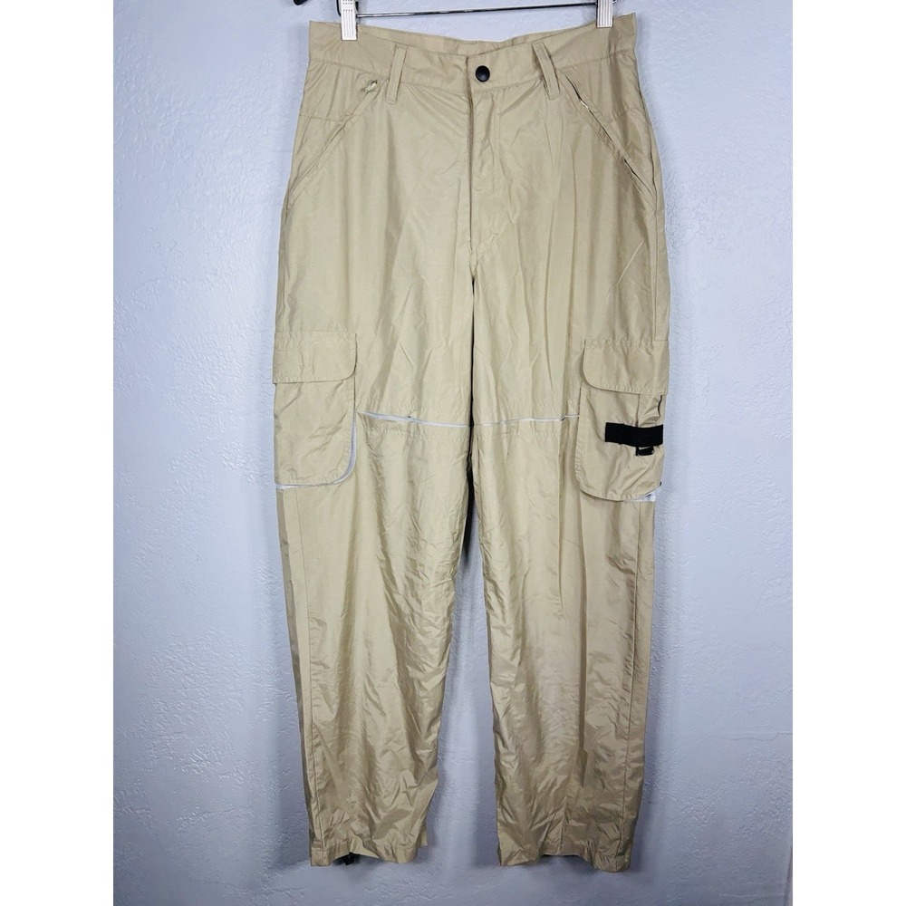 B.U.M. Equipment Mens Tan Nylon Cargo Tactical Track Pants Mesh Lined 30 Vintage